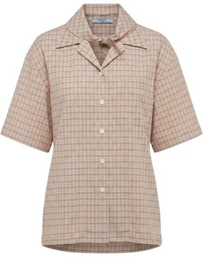 Prada Camisa A Cuadros Con Lazo En El Cuello - Neutro