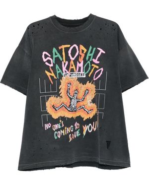 Satoshi Nakamoto Distressed Graphic-Print T-Shirt - Black
