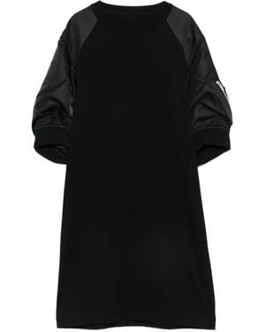 Sacai Midikleid Mit Satinärmeln Und Taschendetail - Schwarz