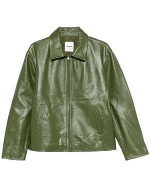 Sandro Zip-Front Leather Jacket - Green
