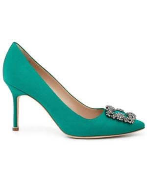 Manolo Blahnik Hangisi 90 Crystal-Buckle Pumps - Green
