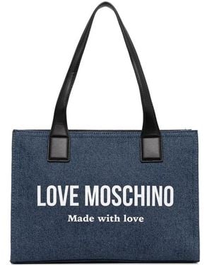 Love Moschino Logo-Print Denim Tote Bag - Blue