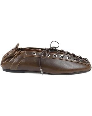 Ganni Eyelets Lace-up Ballet Flats - Brown