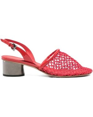 Ferragamo Sling-Back Net Heeled Pumps - Red