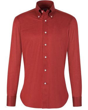 Fray Button-Down Piqué Shirt - Red