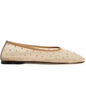 Dear Frances Crystal-Embellished Mesh Ballet Flats - Natural