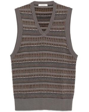 Lemaire V-Neck Jacquard-Knit Vest - Brown