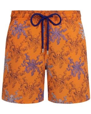 Vilebrequin Costume Da Bagno A Righe Con Stampa Polpo - Arancione