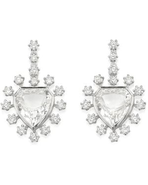 Robinson Pelham Pendientes Heart Mini En Oro Amarillo De 14 Ct Con Diamantes - Blanco