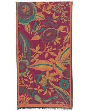Missoni Floral-Jacquard Frayed Scarf - Red