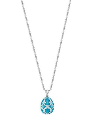 Faberge Collar Heritage Petite Egg En Oro Blanco De 18 Ct Con Diamante - Azul