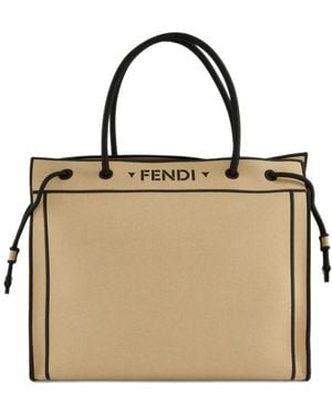 Fendi Embroidered Canvas Shopper - Natural