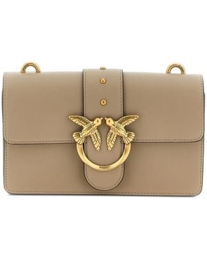 Pinko Love One Leather Crossbody Bag - Natural