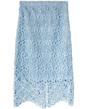 Burberry Lace-Embroidery Pencil Skirt - Blue