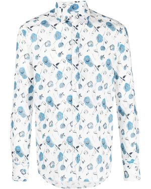 Canali Floral Print Classic Shirt - Blue