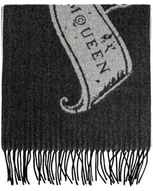 McQueen Sjaal Met Logoprint En Franje - Zwart