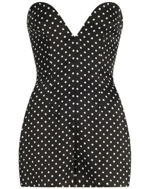 Jean Paul Gaultier The Polka-Dot Polka Dot-Printed Silk Bustier Playsuit With Contoured Sweetheart Neckline - Black