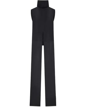 DI STAVNITSER Aida High Neck Split Satin Top - Blue