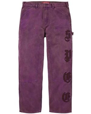 Supreme Pantalones Con Aplique De Cuero - Morado