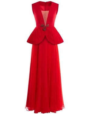ARAFTU Pleated Peplum Dress - Red