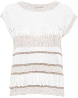 D.exterior Round-Neck Striped Vest - White