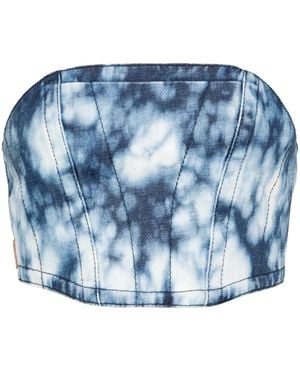 Palm Angels Washed-Denim Cropped Corset - Blue