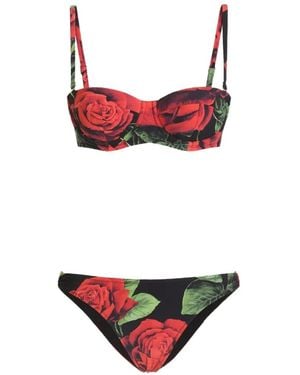 Dolce & Gabbana Bikini Balconette Con Rosa Estampada - Rojo