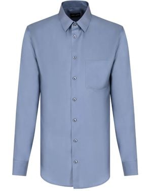 Giorgio Armani Long-Sleeve Silk Shirt - Blue