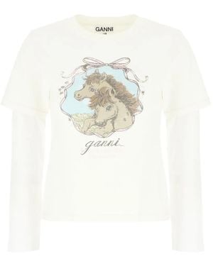 Ganni Cotton-Blend T-Shirt - White