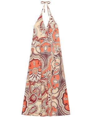 Maliparmi Hippie Lotus Paisley-Print Halterneck Dress - White