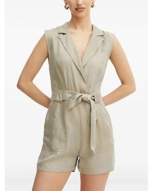 Guess Notched-Collar Belted Playsuit - Natural