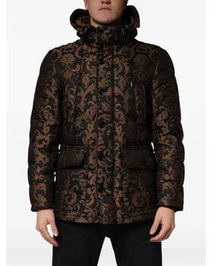 Dolce & Gabbana Floral-Jacquard Quilted Hooded Jacket - Black