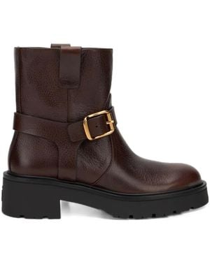 Stuart Weitzman Ren Moto Buckle-Detail Biker Boots - Brown