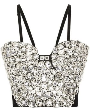 Dolce & Gabbana Crystal-Embellished Crop Top - Grey