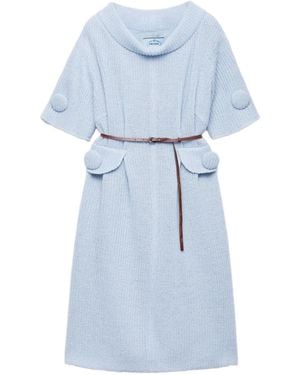 Prada Robe Mi-Longue En Maille - Bleu