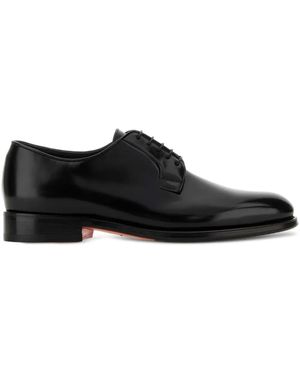 Santoni Round-Toe Lace-Up Oxford Shoes - Black