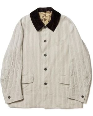CALMLENCE Pinstripe Corduroy-Collar Jacket - White