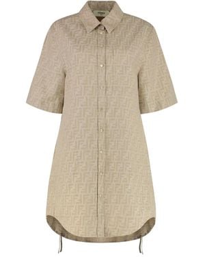 Fendi Ff-Motif Pocket Drawstring Dress - Natural