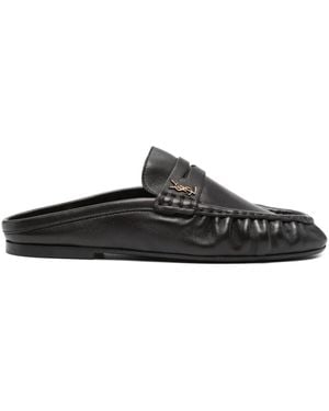 Saint Laurent Peg Leather Mule Shoes - Black