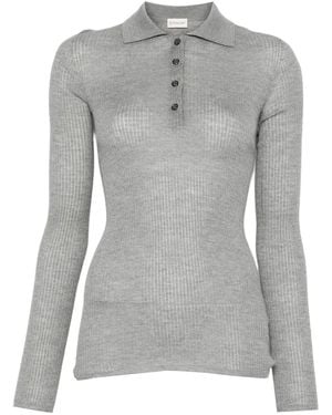 Moncler Ribbed Wool Polo Top - Grey