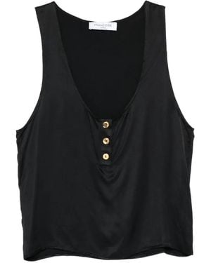 Franchise Button V-Neck Top - Black