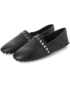 Ferragamo Chain-Strap Leather Ballet Flats - Black