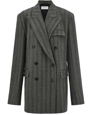 Ferragamo Chevron-pattern Double-breasted Coat - Grey