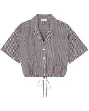 Ganni Check Cropped Shirt - Gray
