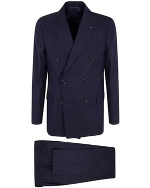 Lardini Pinstripe Double-Breasted Suit - Blue