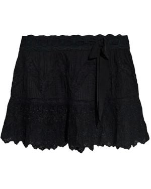 LoveShackFancy Minifalda con volantes bordados - Negro