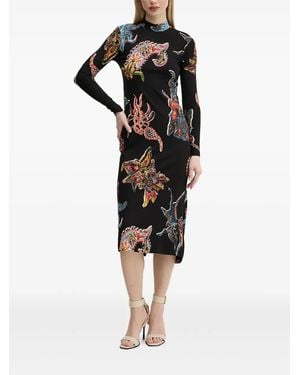 Desigual Ribbed Print Midi Dress - Black