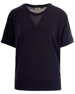 Herno Lyocell Cotton Pleated Round-Neck T-Shirt - Blue