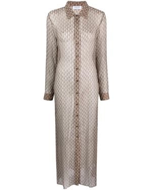 Marine Serre Moon Diamant Silk Crepon Button Up Dress - Grey