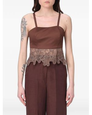 Hanita Macramé-Insert Cropped Top - Purple